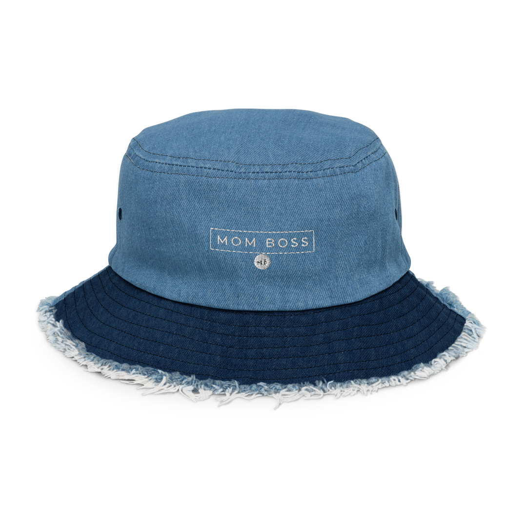 Mom Boss Distressed denim bucket hat