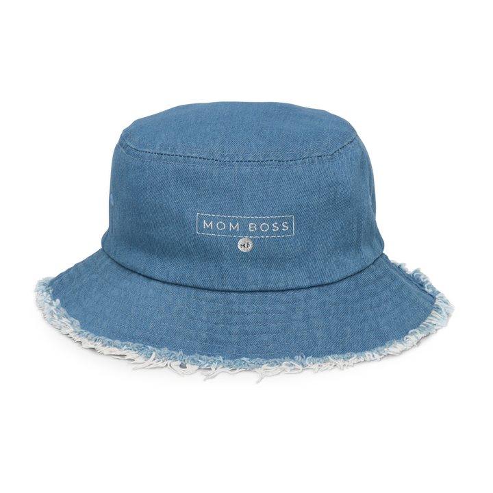 Mom Boss Distressed denim bucket hat